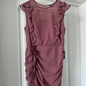 NWT- Express Party Dress, Chiffon Material, Ruffles, Fitted Ruching